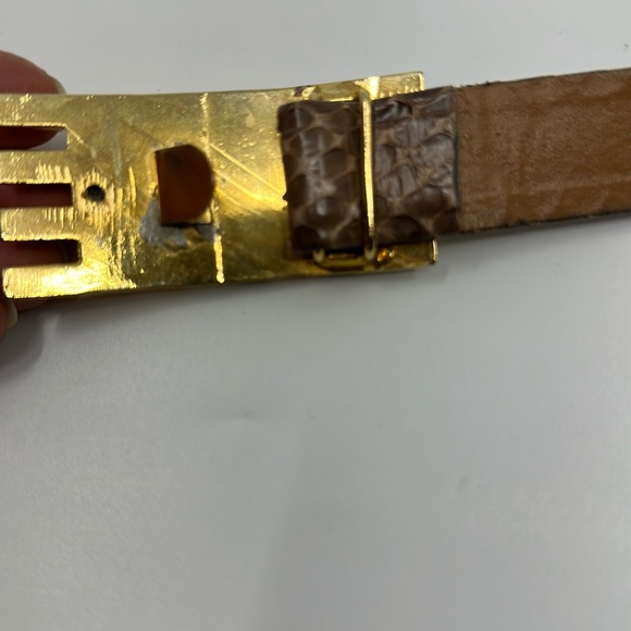 Vtg Abbe Creation Brown Snakeskin Waist Belt with Gold Buckle, Sz Small - Picture 6 of 9